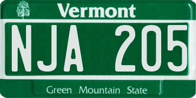 VT license plate NJA205