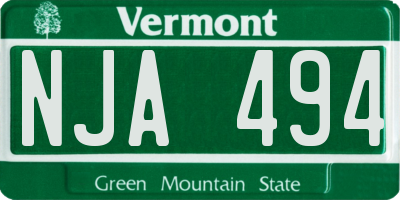 VT license plate NJA494