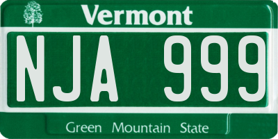 VT license plate NJA999