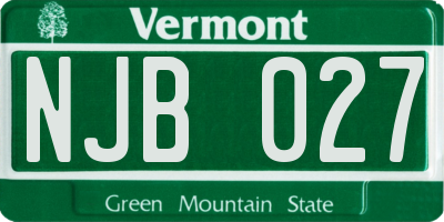 VT license plate NJB027
