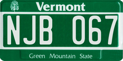 VT license plate NJB067