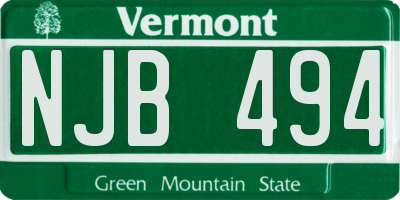 VT license plate NJB494