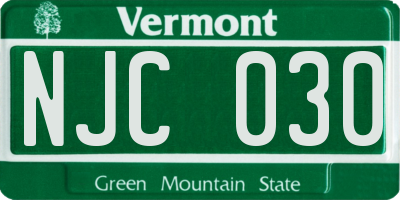 VT license plate NJC030