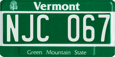 VT license plate NJC067