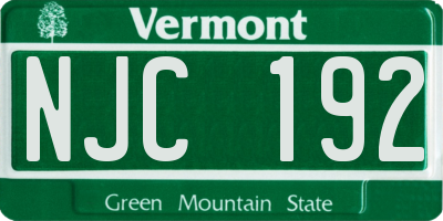 VT license plate NJC192