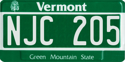 VT license plate NJC205