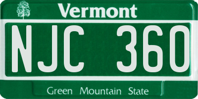 VT license plate NJC360