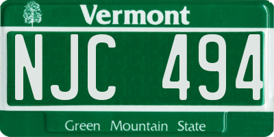 VT license plate NJC494