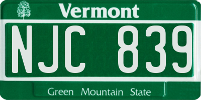 VT license plate NJC839