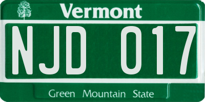 VT license plate NJD017