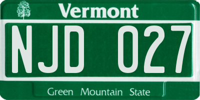 VT license plate NJD027