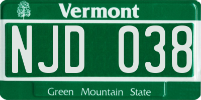 VT license plate NJD038