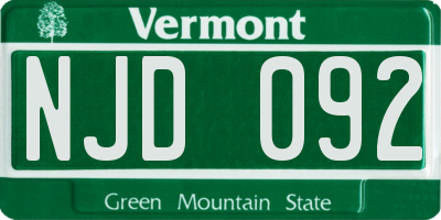 VT license plate NJD092