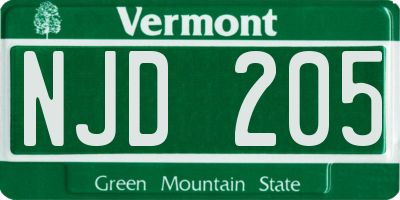 VT license plate NJD205