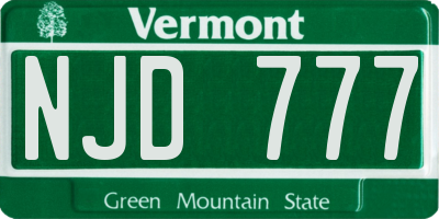 VT license plate NJD777