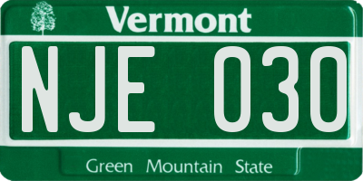 VT license plate NJE030