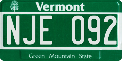 VT license plate NJE092