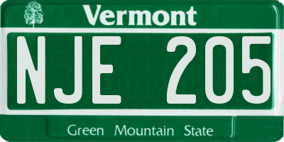 VT license plate NJE205