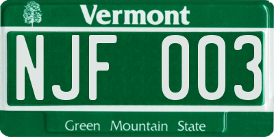 VT license plate NJF003