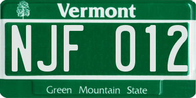 VT license plate NJF012
