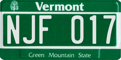 VT license plate NJF017