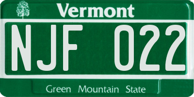 VT license plate NJF022