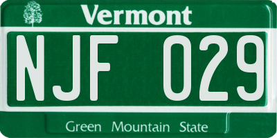 VT license plate NJF029