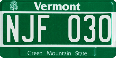 VT license plate NJF030