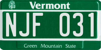 VT license plate NJF031