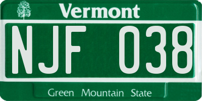 VT license plate NJF038