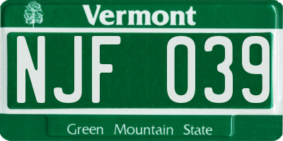 VT license plate NJF039