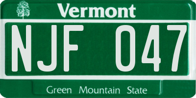 VT license plate NJF047
