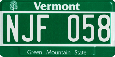 VT license plate NJF058