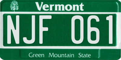 VT license plate NJF061