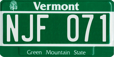 VT license plate NJF071