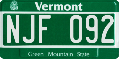 VT license plate NJF092