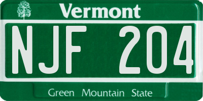 VT license plate NJF204