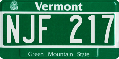 VT license plate NJF217