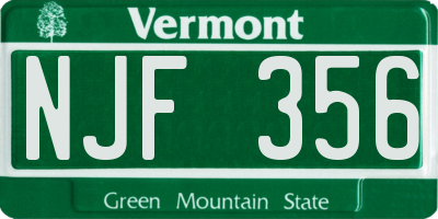 VT license plate NJF356