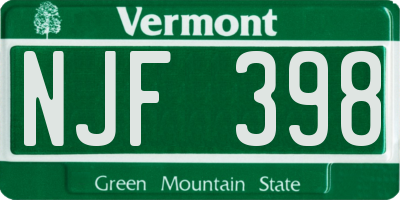 VT license plate NJF398