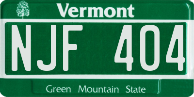 VT license plate NJF404