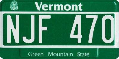 VT license plate NJF470