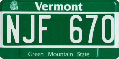 VT license plate NJF670