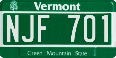 VT license plate NJF701