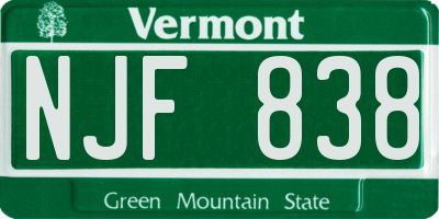 VT license plate NJF838