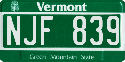 VT license plate NJF839