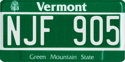 VT license plate NJF905