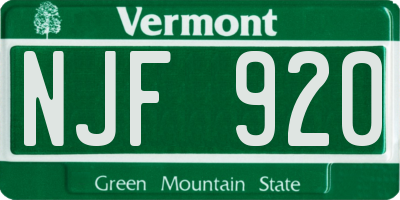 VT license plate NJF920