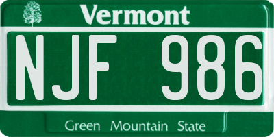 VT license plate NJF986