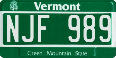 VT license plate NJF989